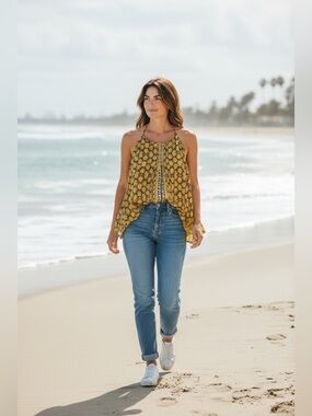 Love Sam Yellow and Navy Floral Halter (006)